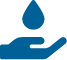 Blue Icon of hand with a water drop above